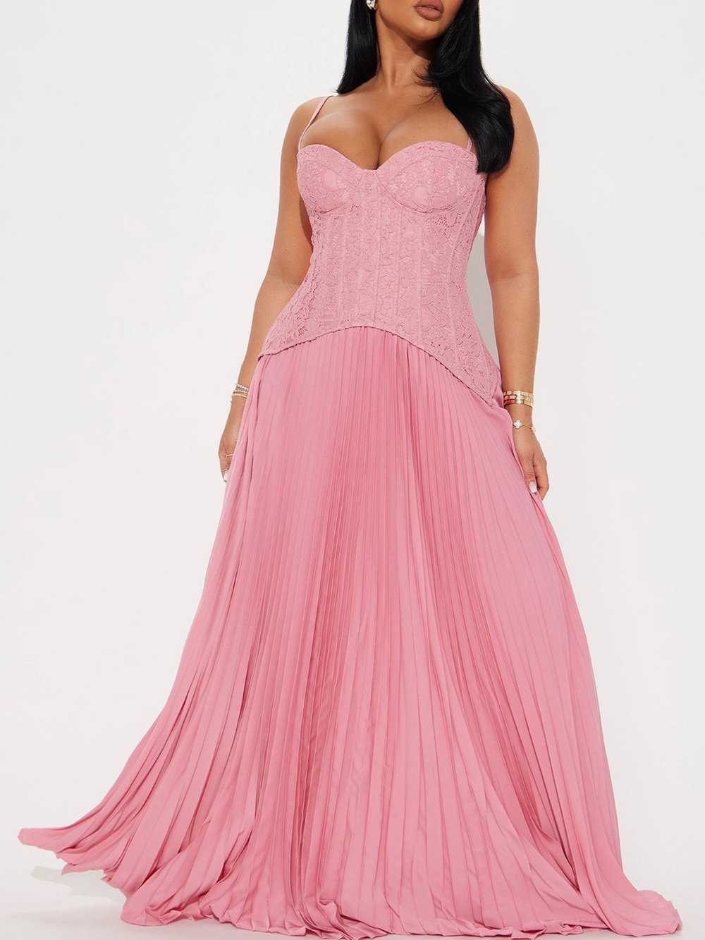 Lace Corset Pleated Maxi Dress Size: Small